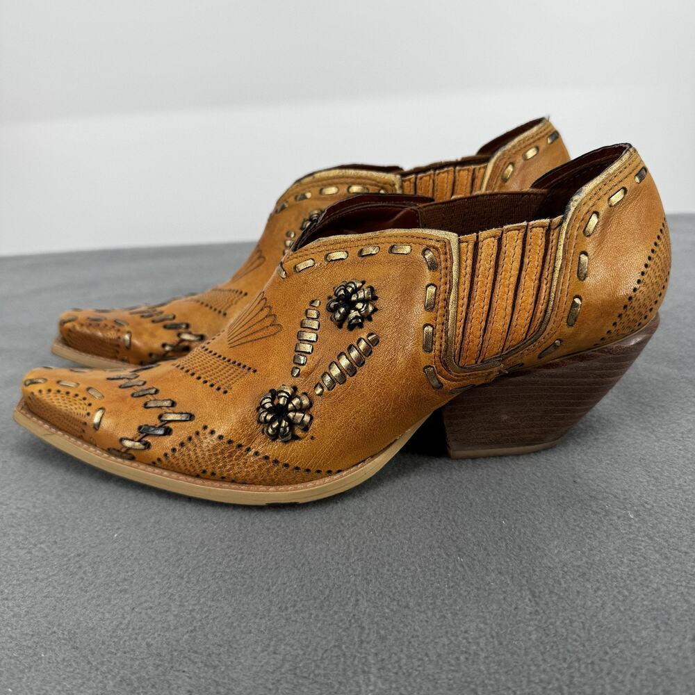 BCBGirls Western‎ Ankle Booties Womens 7 Brown Leather Medallion Studded Toe